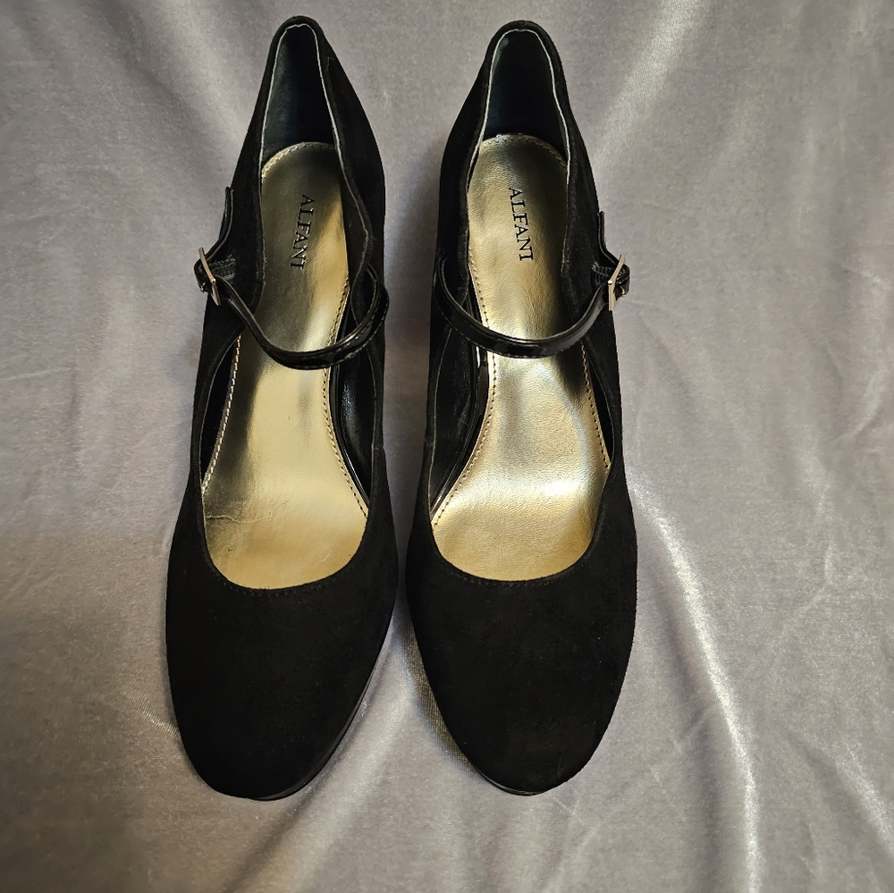 Alfani Vintage Suede Maryjane Platform Heels Shoes Pumps Patent Dress Sz 9M - Picture 6 of 10